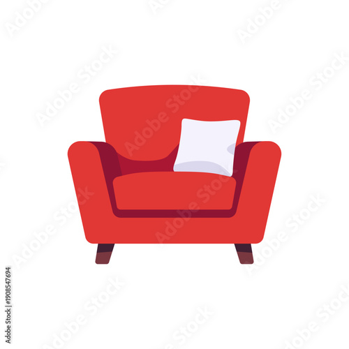 red armchair, furniture and home decor, comfy seat with pillow, colorful vector flat style illustration
