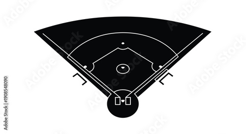 Overhead view of a baseball field stark black and white silhouette