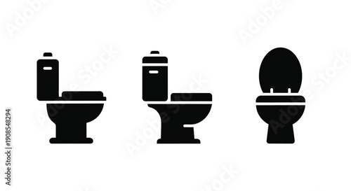 Three toilet variations displayed as black shapes a minimalist silhouette