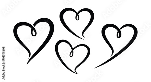 Four black hearts arranged on a white background a simple silhouette