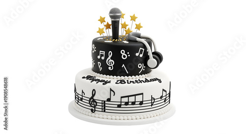 Celebrate with a sensational musical birthday cake adorned with notes and a microphone.