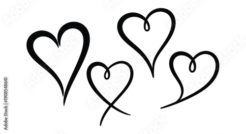 Three black hearts arranged artfully a minimalist illustration silhouette