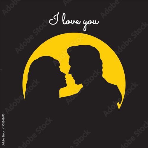 Couple silhouettes illustration on Valentine's Day, romantic vector graphics, love scene, modern couple, heartwarming moment