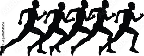 Silhouettes of five runners in motion