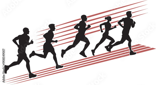 Silhouettes of five runners in motion