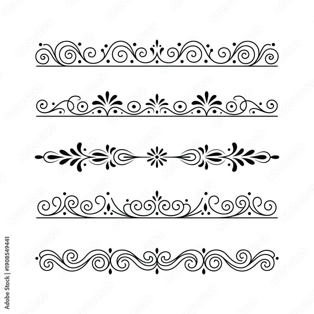 Fototapeta premium Elegant Ornamental Dividers with Floral and Swirl Designs on White Background