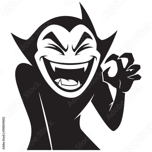 Cartoon Vampire Character Laughing with Fangs and Clawed Hand