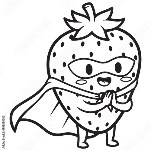 Cute Cartoon Strawberry Superhero Character with Mask and Cape