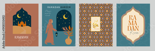 Ramadan Greeting Card Designs – A collection of creative and elegant Ramadan cards featuring crescent moons, stars, arabesque patterns, and Islamic calligraphy. Perfect for sending blessings and warm