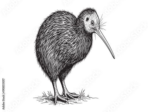 Detailed illustration of a kiwi bird standing on the ground