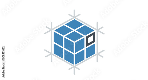 Blue Cube 3D Icon with Missing Piece.