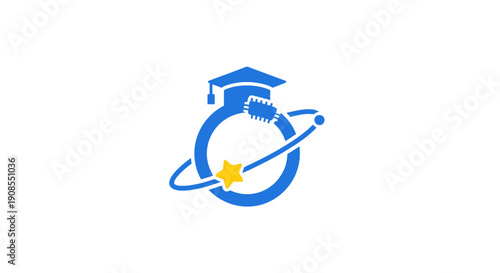 Blue Education Logo with Graduation Cap.