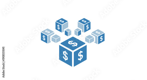 Blue dollar sign money cube symbol.