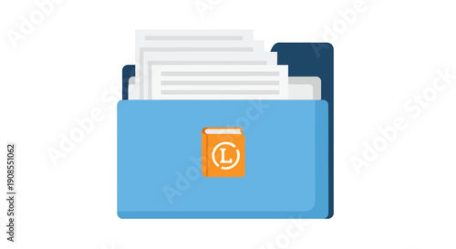 Blue File Folder with Documents Inside.