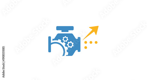 Blue gear icon with arrow.