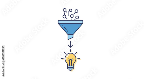 Blue funnel to lightbulb idea generation.