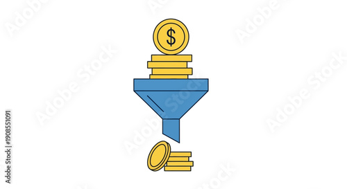 Blue Funnel with Coins and Dollar.