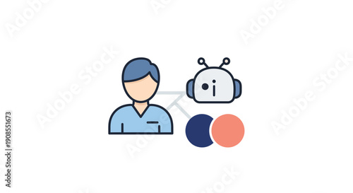 Technician Managing AI Robot System Illustration