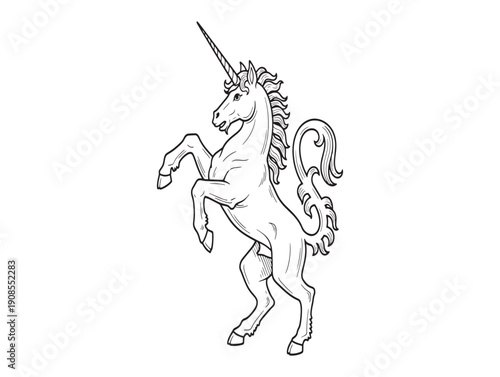 A mythical unicorn standing proudly with a long horn and a beautiful mane