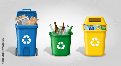 Recycling bins for paper glass and plastic waste management