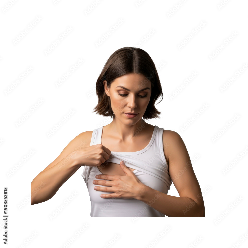Fototapeta premium Woman checking her breast for lumps