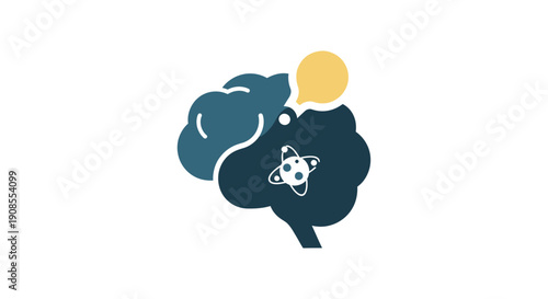 Brain with Atom Inside Head.