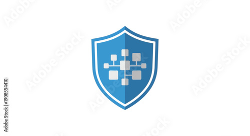 Blue shield with circuit board design.