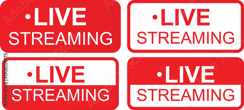 Live streaming notification labels with red rectangular broadcast indicators