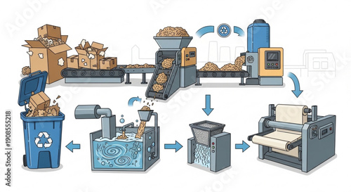Paper recycling process from collection to new sheet production