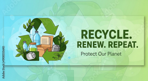 Recycling concept with eco friendly message and green background