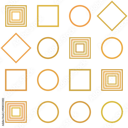 A vibrant grid showcases an array of geometric outlines with circles, squares, and nested rhomboid forms