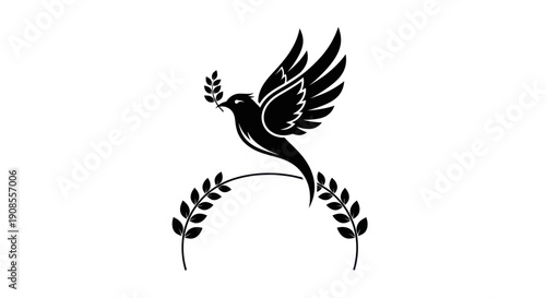Black dove silhouette with olive branch