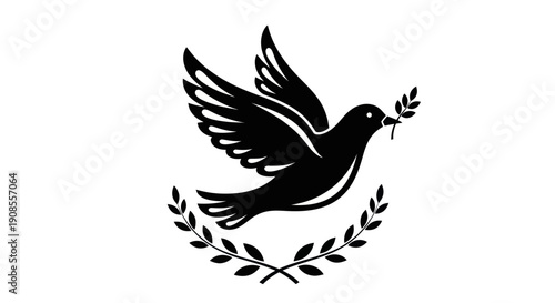Black dove silhouette with olive branch