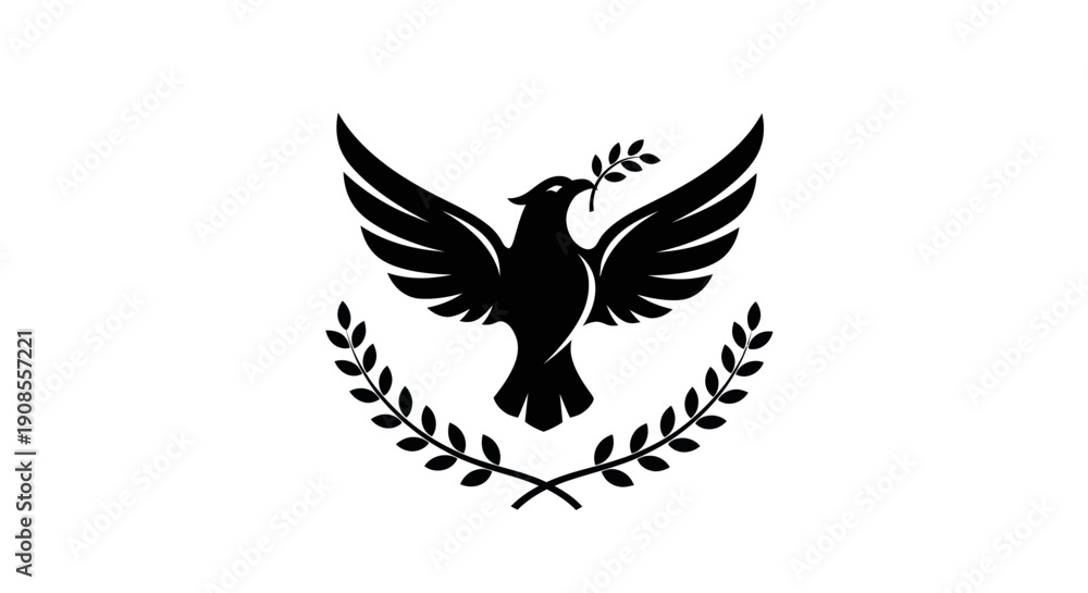 Obraz premium Black dove silhouette with olive branch