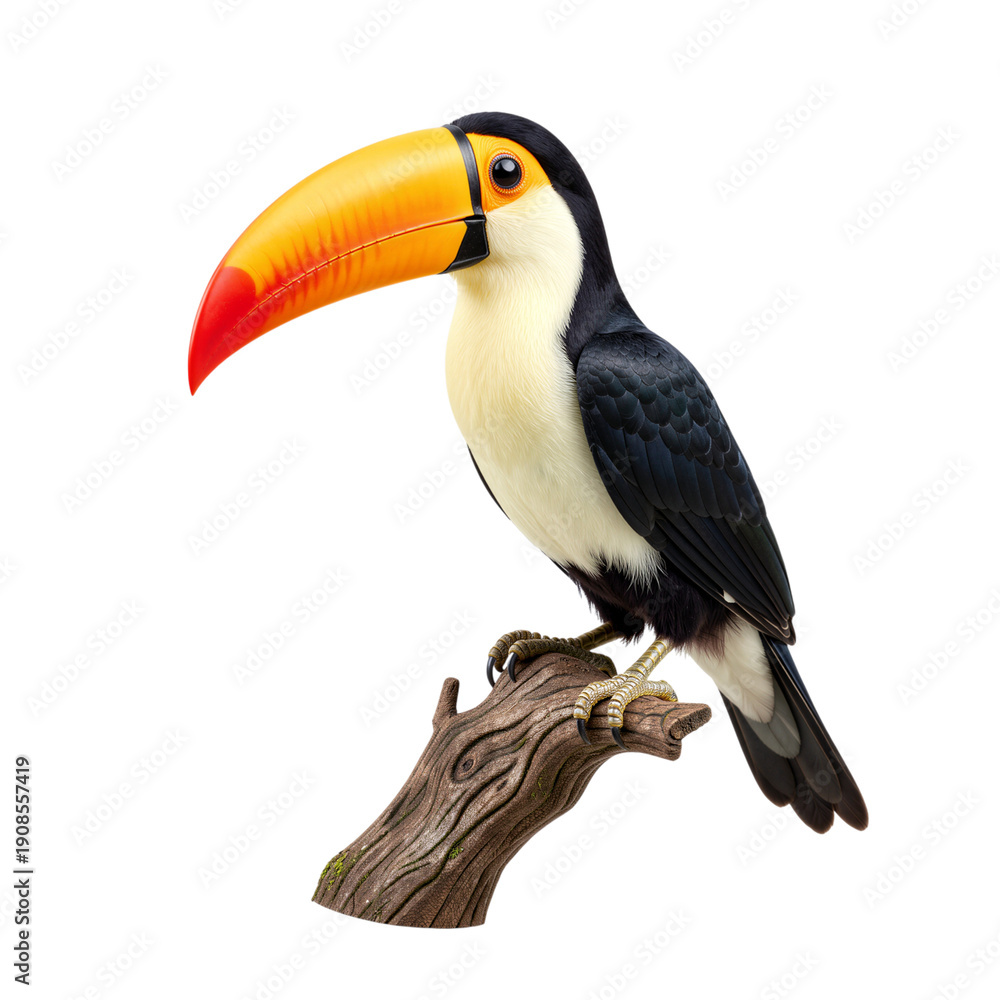 Obraz premium Colorful Toucan Perched on Branch Illustration