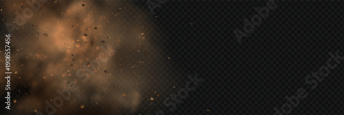 Brown dune explosion with yellow flying sand, dirt clusters, and textured wind effect.