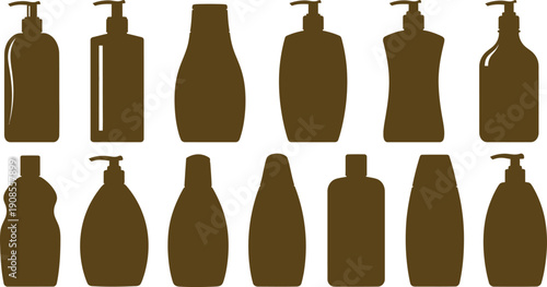 Collection of brown bottles with pump tops