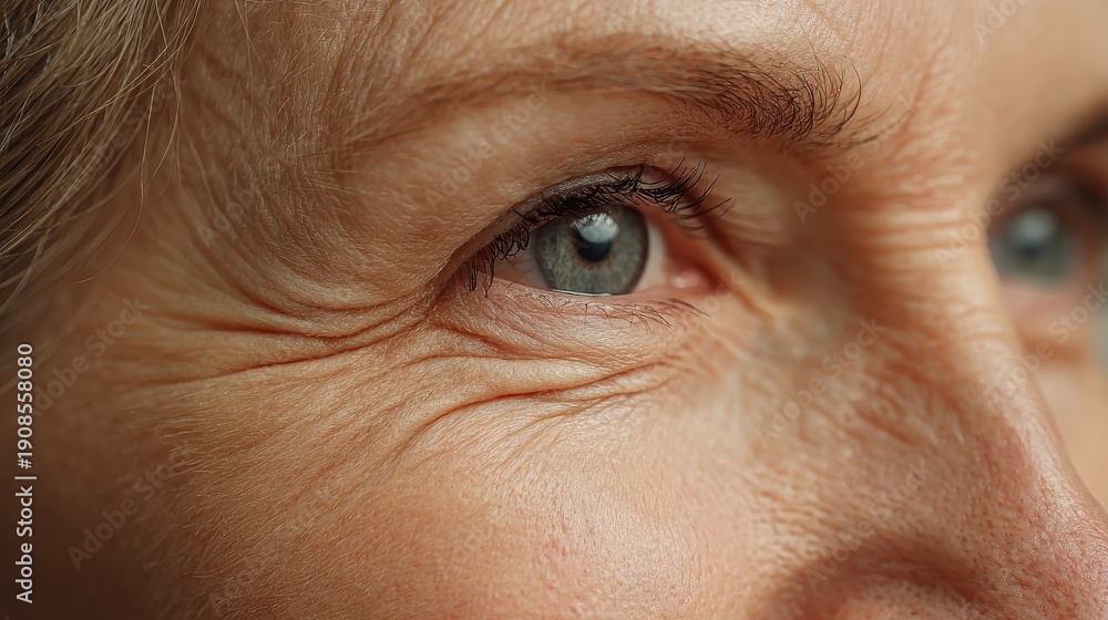 Fototapeta premium Image depicting sagging skin and wrinkles beneath a woman s eyes highlighting facial skin issues and health care concerns