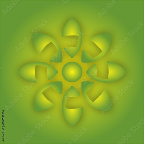 Soft green petals spiral around a luminous core, evoking renewal, harmony, growth, balance, calm energy, and cyclical natural rhythm.