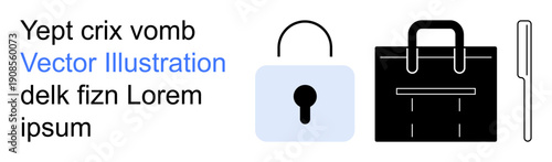 Cybersecurity, data protection, business security, digital privacy, secure storage, professional workspaces. A lock, briefcase and pen are presented. Cybersecurity and data protection