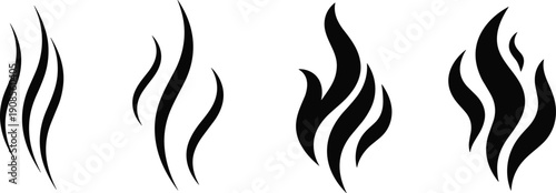 Flame icons vector illustration set, fire symbol progression, burning graphic design, stylized heat silhouette, abstract flame collection artwork