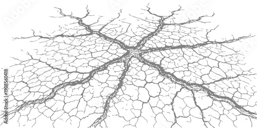 Cracked earth texture with radiating fissures and dry ground pattern for abstract background design