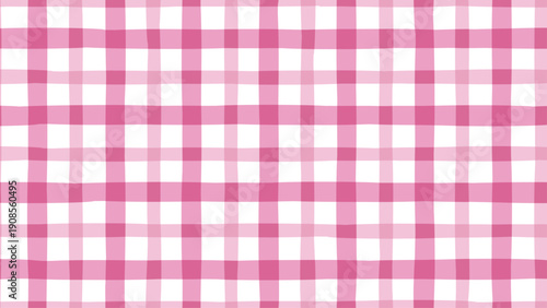 Pink tartan checker pattern. Seamless vichy plaid with doodle check texture, vector cloth background for baby fabric, textile prints, packaging, picnic layouts and y2k hand‑drawn style