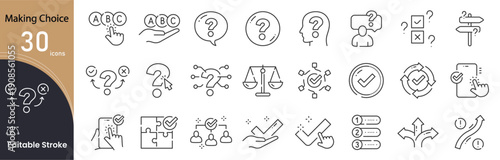 Making Choice related icon collections. Containing Choice, Decision, Option, Select, Pick, Preference, Selection, Vote, Alternative, and Decision-Making icons. Editable Stroke .