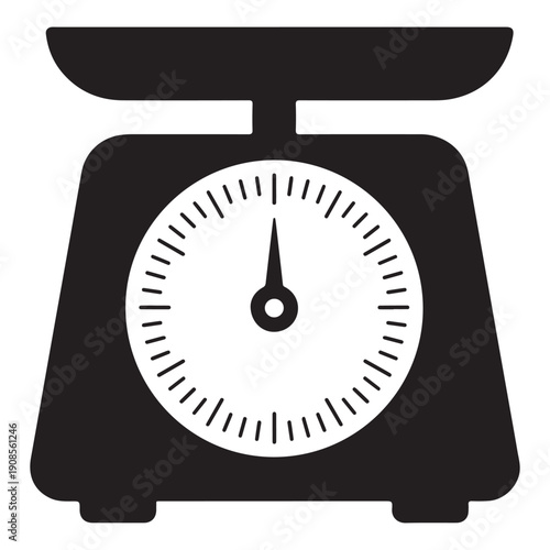 Kitchen scale icon illustration  simple black and white graphic design element  weighing device symbol  flat style