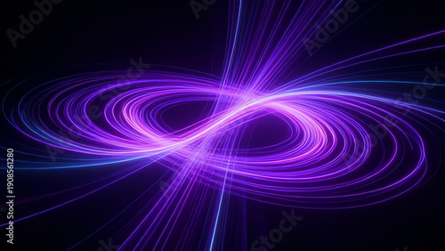 A 3D abstract cosmic design featuring glowing UV neon lines