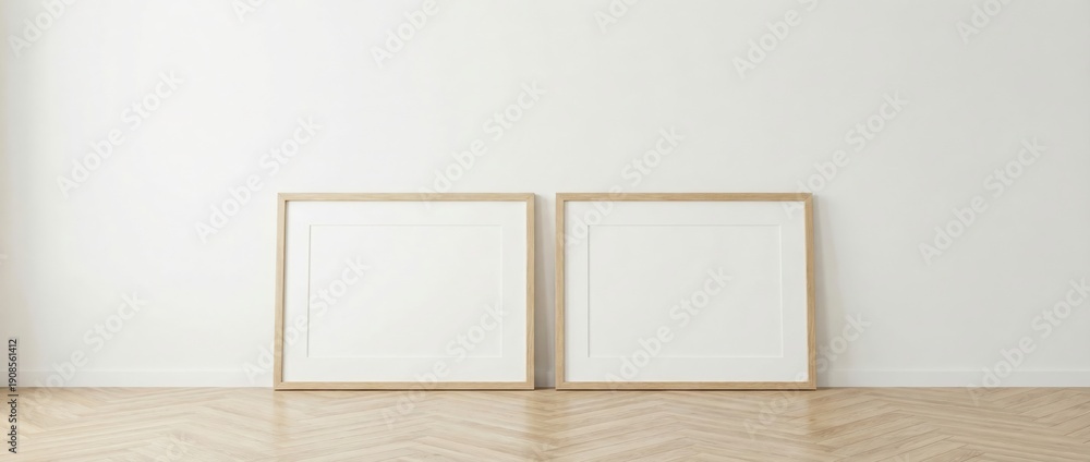Fototapeta premium Creative empty picture frames displayed on a minimalist wall modern interior design art presentation natural light contemporary style home decor inspiration