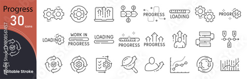 Progress related icon collections. . Editable Stroke icon  Outline icon.