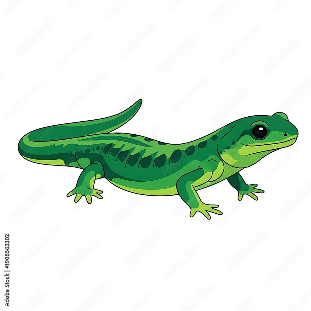 Fototapeta premium Green cartoon lizard illustration isolated on a white background