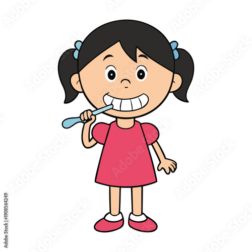 A cheerful little girl holding a bright toothpaste tube, smiling wide, ready to brush her teeth, promoting healthy habits and a sparkling clean smile every day.

